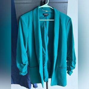 DKNY size 14 blazer. 3/4 rouched sleeve. Dark Teal